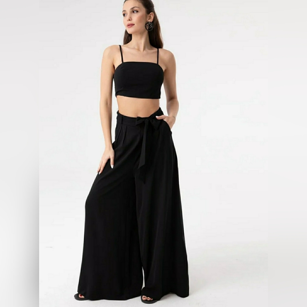 Soul of Mu Black Cutout Jumpsuit Palazzo Wide Leg Size L NWT
